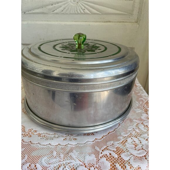 Mirro Other - Vintage 1950s Mirro Spun Aluminum Cake Carrier Uranium Glass Knob